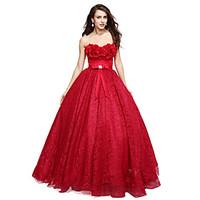 Formal Evening Dress A-line Sweetheart Floor-length Lace with Appliques / Bow(s)