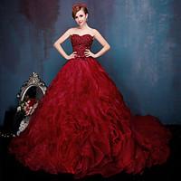 Formal Evening Dress - Vintage Inspired Ball Gown Sweetheart Chapel Train Lace Tulle Charmeuse withBeading Ruffles Sash /