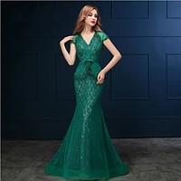 formal evening black tie gala dress sexy trumpet mermaid v neck sweep  ...