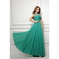 Formal Evening Dress Sheath / Column Bateau Floor-length Chiffon with Beading / Sash / Ribbon / Ruching