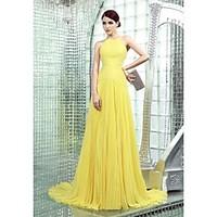 Formal Evening Dress Sheath / Column High Neck Chapel Train Chiffon with Draping / Side Draping