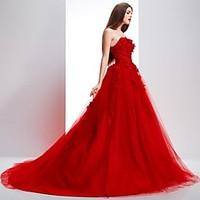 Formal Evening Dress Ball Gown Strapless / Scalloped Sweep / Brush Train Lace / Tulle with Lace