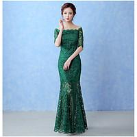 formal evening dress a line bateau floor length lace with lace