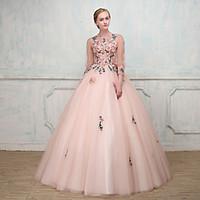 Formal Evening Dress - See Through Sexy Elegant Ball Gown Jewel Floor-length Tulle with Beading Embroidery Lace