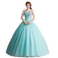 Formal Evening Dress Ball Gown One Shoulder Floor-length Tulle with Crystal Detailing