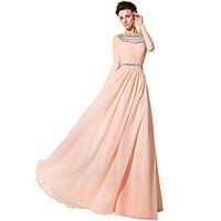 Formal Evening Dress Sheath / Column Jewel Floor-length Chiffon with Beading