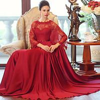 Formal Evening Dress Ball Gown Scoop Floor-length Satin Chiffon with Crystal Detailing / Sash / Ribbon