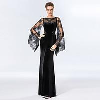 formal evening dress sheath column scoop floor length velvet with lace