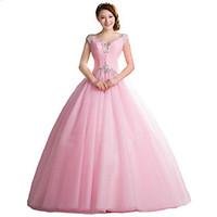 Formal Evening Dress - Vintage Inspired Ball Gown V-neck Floor-length Tulle with Crystal Detailing