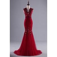 formal evening dress beautiful back trumpet mermaid v neck sweep brush ...