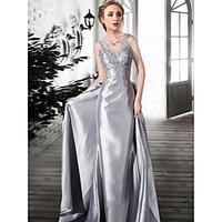 Formal Evening Dress A-line Jewel Floor-length Lace / Satin / Tulle with Lace