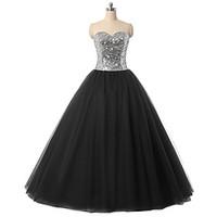 Formal Evening Dress Ball Gown Sweetheart Floor-length Tulle with Crystal Detailing / Sequins