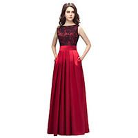 Formal Evening Dress Sheath / Column Bateau Floor-length Lace / Charmeuse with Lace / Pockets