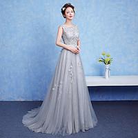 Formal Evening Dress A-line Scoop Floor-length Lace with Sash / Ribbon