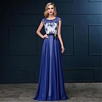 Formal Evening Dress Sheath / Column Bateau Floor-length Satin Chiffon with Lace