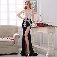 formal evening dress sheath column v neck asymmetrical lace taffeta wi ...