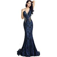 Formal Evening Dress Trumpet / Mermaid V-neck Court Train Jersey with Beading