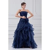 Formal Evening Dress A-line Strapless Sweep / Brush Train Organza with Ruffles / Side Draping