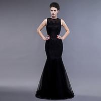 Formal Evening Military Ball Dress - Sexy Fit Flare Jewel Floor-length Lace Tulle with Lace