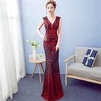 formal evening dress a line v neck floor length sequined with sequins