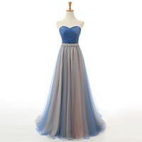 Formal Evening Dress A-line Sweetheart Court Train Satin / Tulle with Crystal Detailing / Sash / Ribbon / Side Draping