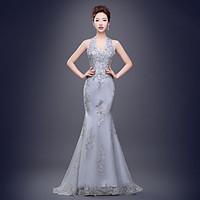 Formal Evening Dress - Open Back Trumpet / Mermaid Halter Sweep / Brush Train Tulle with Lace