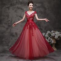 formal evening dress a line scoop floor length tulle with ruffles