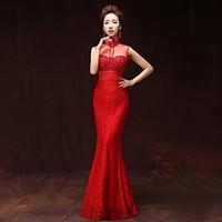 formal evening dress a line high neck floor length satin with pockets