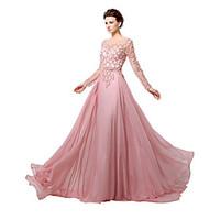 formal evening dress see through a line bateau floor length chiffon wi ...