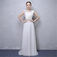 formal evening dress sheath column scoop sweep brush train satin chiff ...