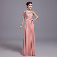 Formal Evening Dress Sheath / Column Jewel Floor-length Lace with Bow(s) / Lace