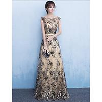 formal evening dress sheath column scoop floor length lace sequined wi ...