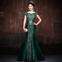 Formal Evening Dress Trumpet / Mermaid Off-the-shoulder Sweep / Brush Train Lace / Satin / Polyester with Crystal Detailing / Lace
