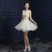 Formal Evening Dress A-line Jewel Knee-length Lace with Beading / Sequins