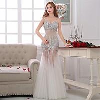 Formal Evening Dress-Ivory Trumpet/Mermaid Spaghetti Straps Floor-length Tulle