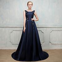 Formal Evening Dress - Open Back Elegant Lace-up Ball Gown Jewel Sweep / Brush Train Stick-Satin Fiber with Beading Imitation Pearl