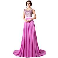 Formal Evening Dress Ball Gown Jewel Court Train Chiffon with Embroidery