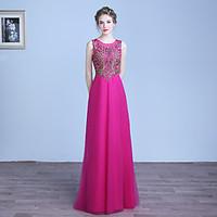 Formal Evening Dress - Elegant Sheath / Column Jewel Floor-length Tulle with Appliques