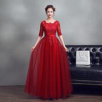 Formal Evening Dress A-line Jewel Floor-length Lace Tulle with