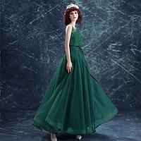 Formal Evening Dress A-line Scoop Floor-length Tulle with Appliques / Beading / Bow(s)