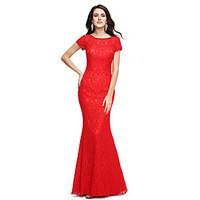 Formal Evening Dress - Elegant Sheath / Column Jewel Floor-length Lace with Beading