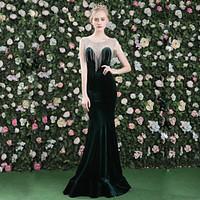 Formal Evening Dress - Sexy Elegant Trumpet / Mermaid Jewel Floor-length Satin Tulle Velvet with Crystal Detailing Tassel(s)