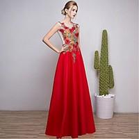 Formal Evening Dress A-line Scoop Ankle-length Organza with Embroidery