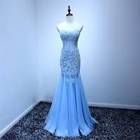 Formal Evening Dress Trumpet / Mermaid Sweetheart Floor-length Tulle with Appliques / Beading