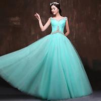 Formal Evening Dress - Sparkle Shine Ball Gown Scoop Floor-length Satin Tulle Polyester withBeading Crystal Detailing