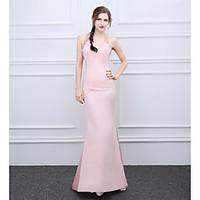 Formal Evening Dress Trumpet / Mermaid Halter Sweep / Brush Train Satin with Beading Crystal Detailing