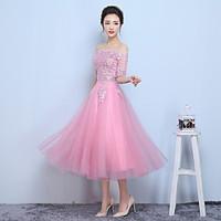 formal evening dress a line bateau tea length tulle with