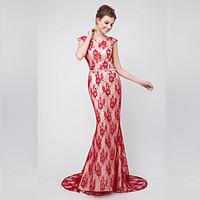 Formal Evening Dress - Open Back Sexy Trumpet / Mermaid Jewel Sweep / Brush Train Lace with Lace