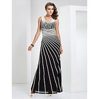 Formal Evening / Military Ball Dress - Elegant Sheath / Column V-neck Floor-length Tulle / Stretch Satin with