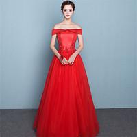 Formal Evening Dress - Elegant Ball Gown Off-the-shoulder Floor-length Satin Tulle with Appliques